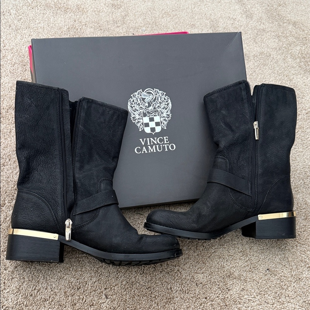 Vince Camuto Black Moto Mid Boots - Like New